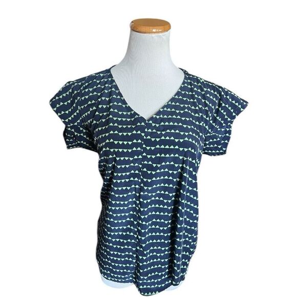 Womens Dina Be Triangle Print Open Back Flowy Blouse Top - Sz M - Picture 1 of 2